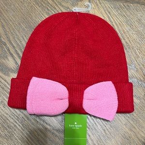 Kate Spade Bow Beanie New Women Sweater Knit Hat Winter warm ,size O/S,charm red